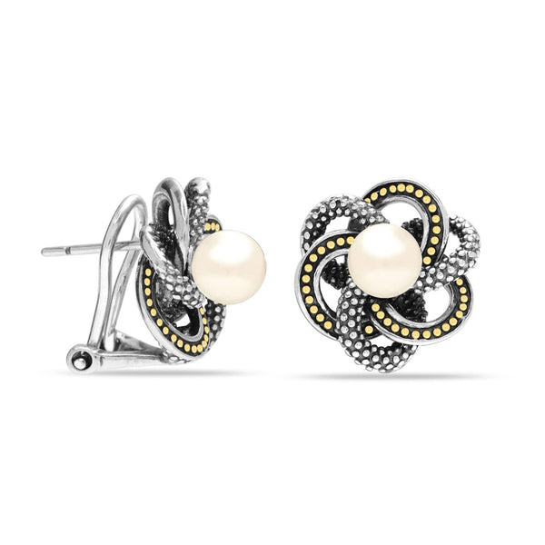 925 Sterling Silver Love Knot Pearl Stud Earrings Omega Back Stud Earring for Women