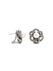 Pearl Floral Loop Stud Earrings