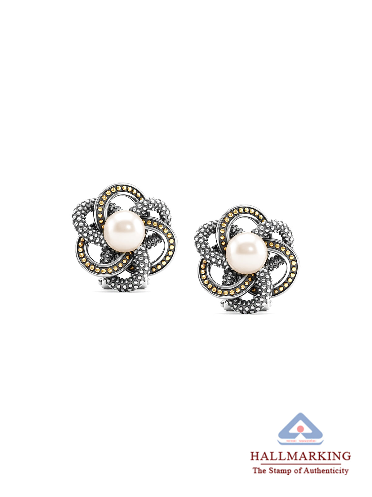Pearl Floral Loop Stud Earrings