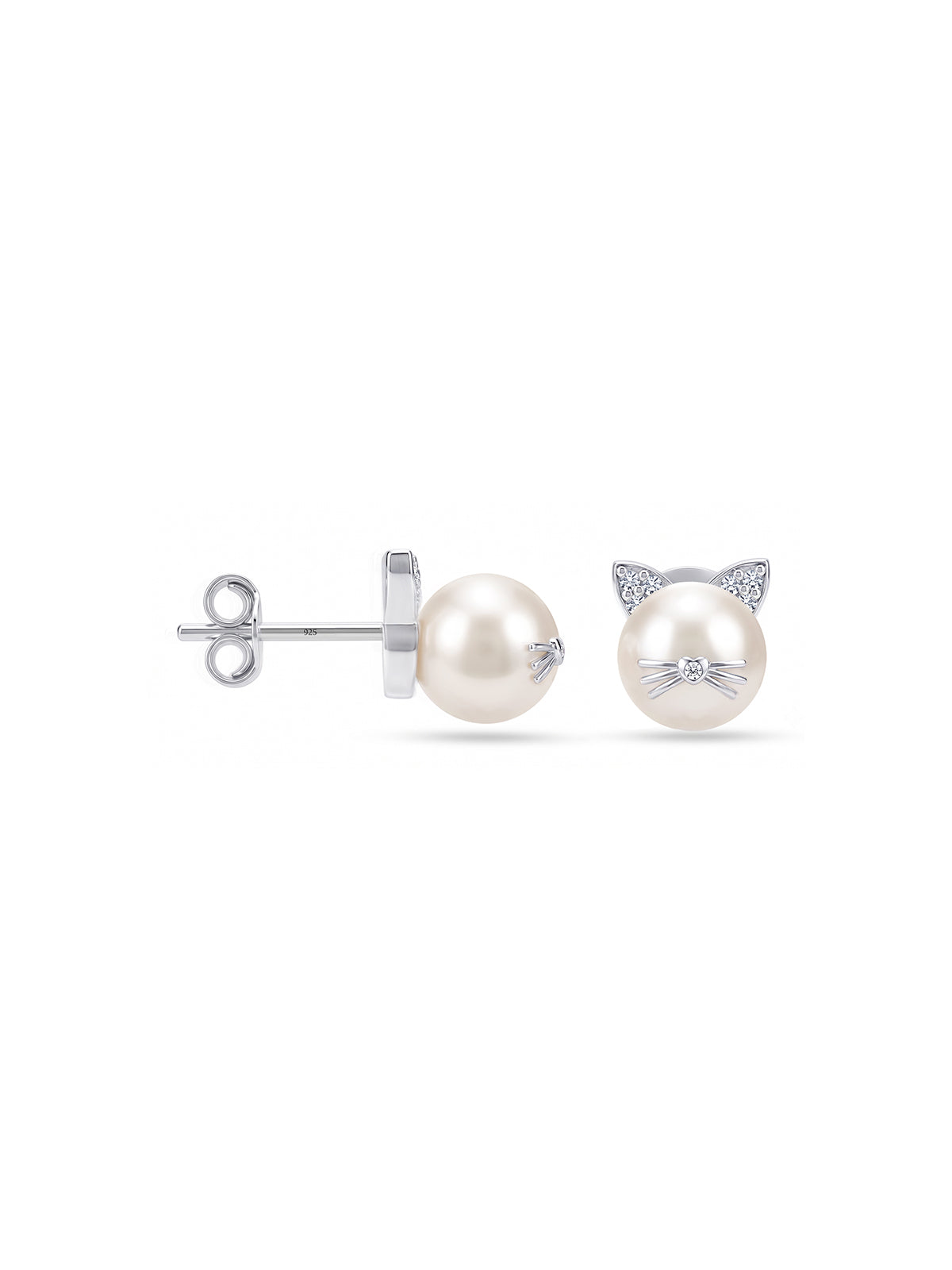 Simulated Pearl Cat Stud Earrings