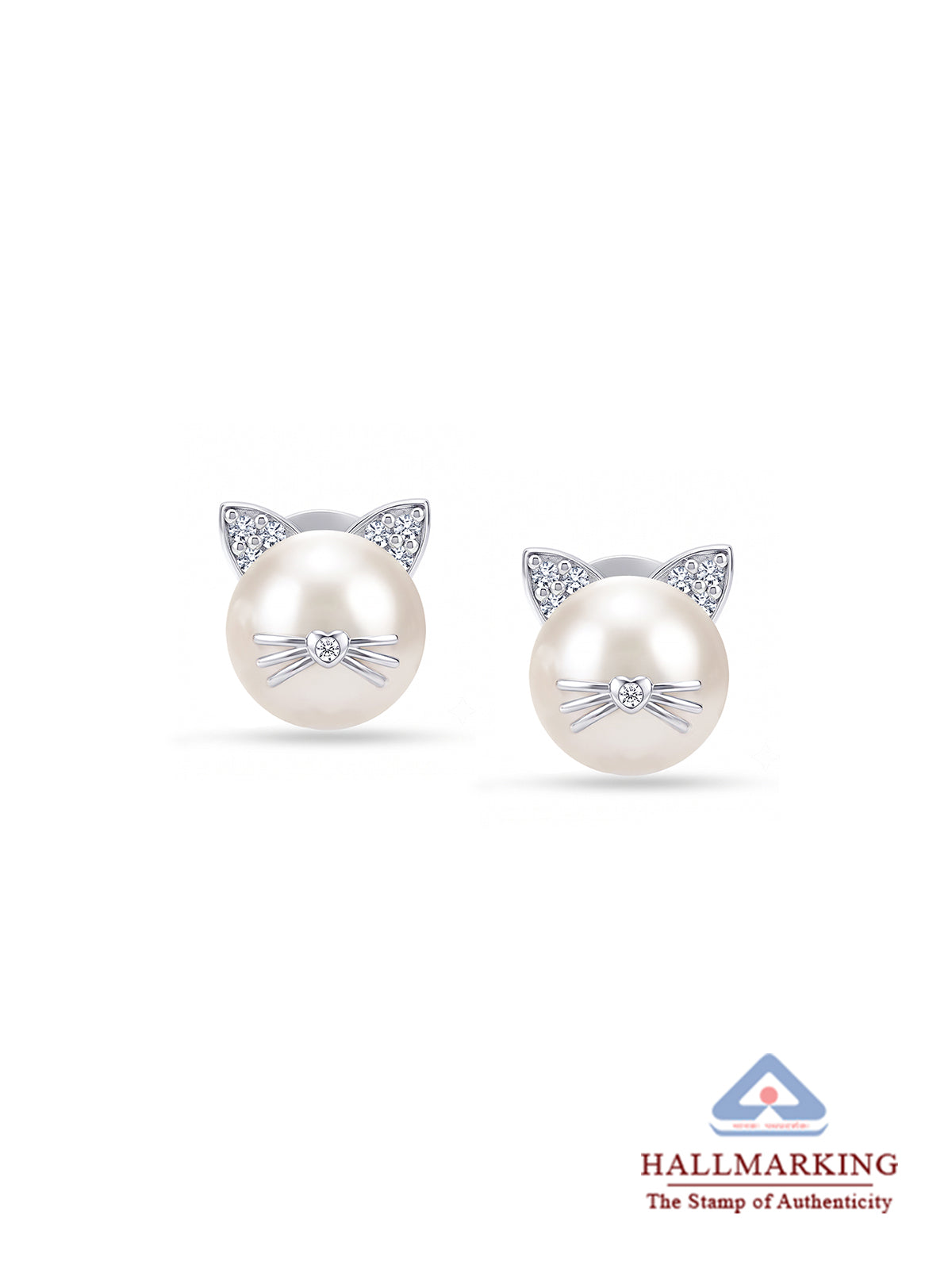 Simulated Pearl Cat Stud Earrings