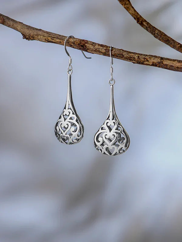 Antique Open Filigree Teardrop Earrings
