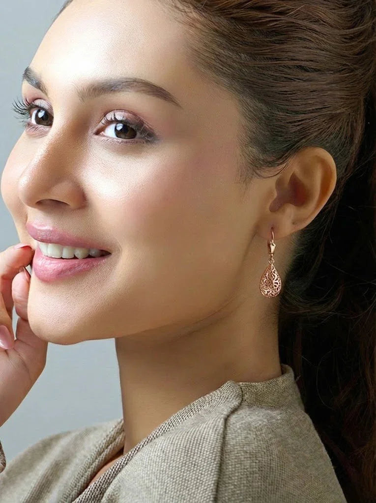 925 Sterling Silver Jewellery | 14K Rose-Gold Plated Elora Dangler Earrings | acpl-ecom.myshopify.com