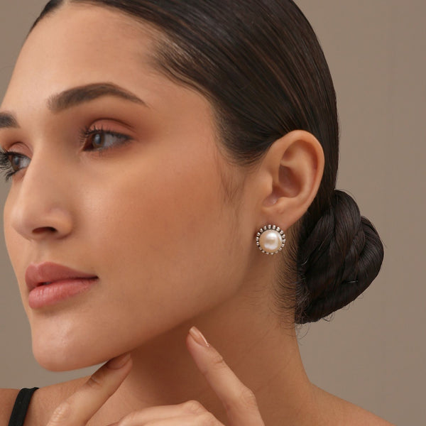 925 Sterling Silver Omega Back Freshwater Pearl Stud Earring for Teen and Women