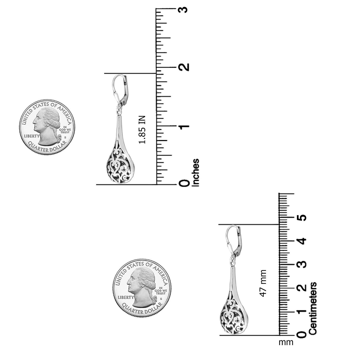 925 Sterling Silver Jewellery Antique Filigree Bali Inspired Lever-Back Drop Dangle Earrings for Women