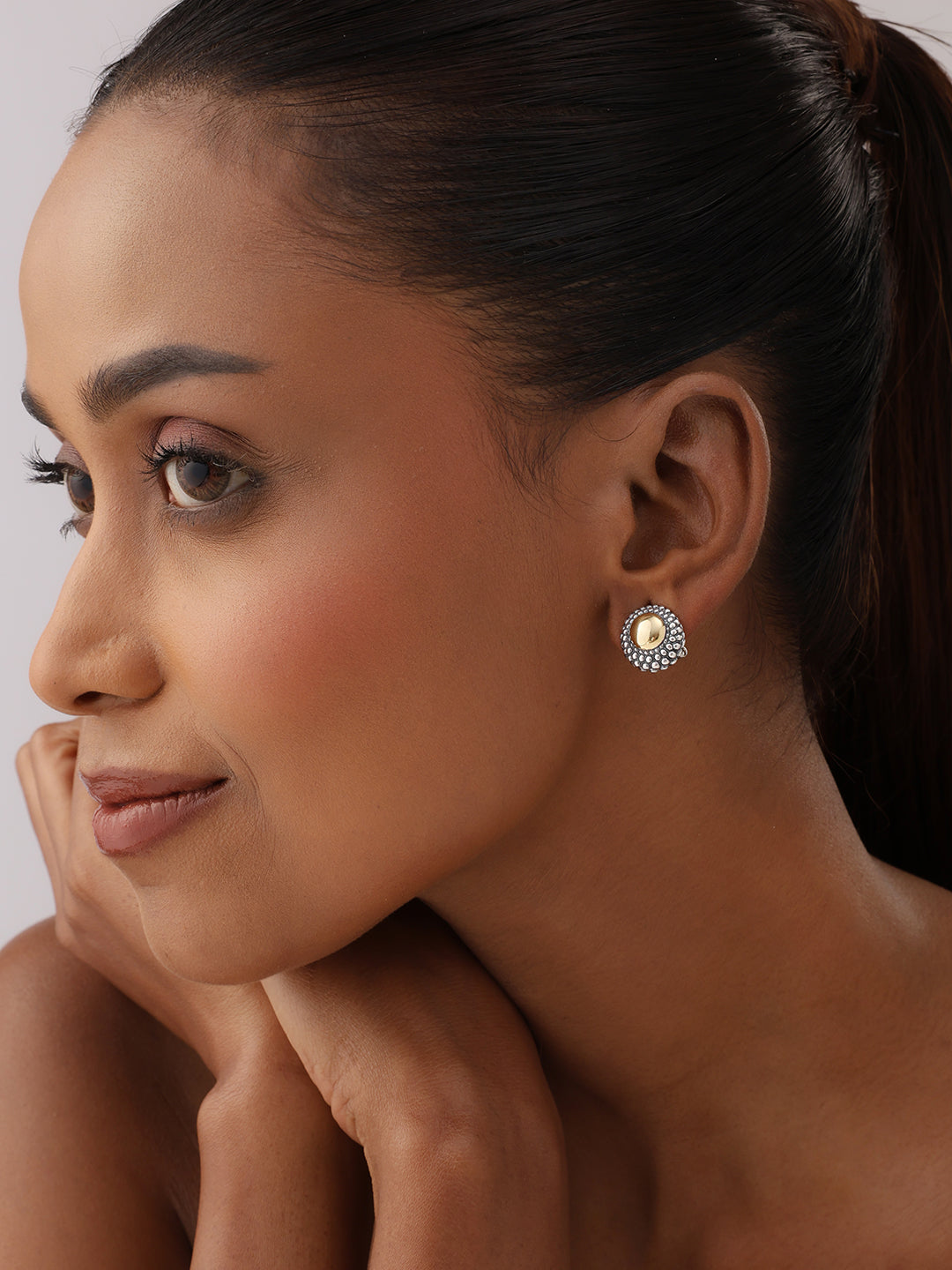 Dual Tone Omega Stud Earrings
