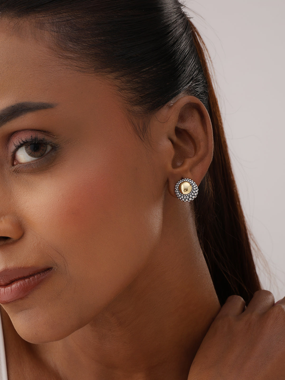 Dual Tone Omega Stud Earrings