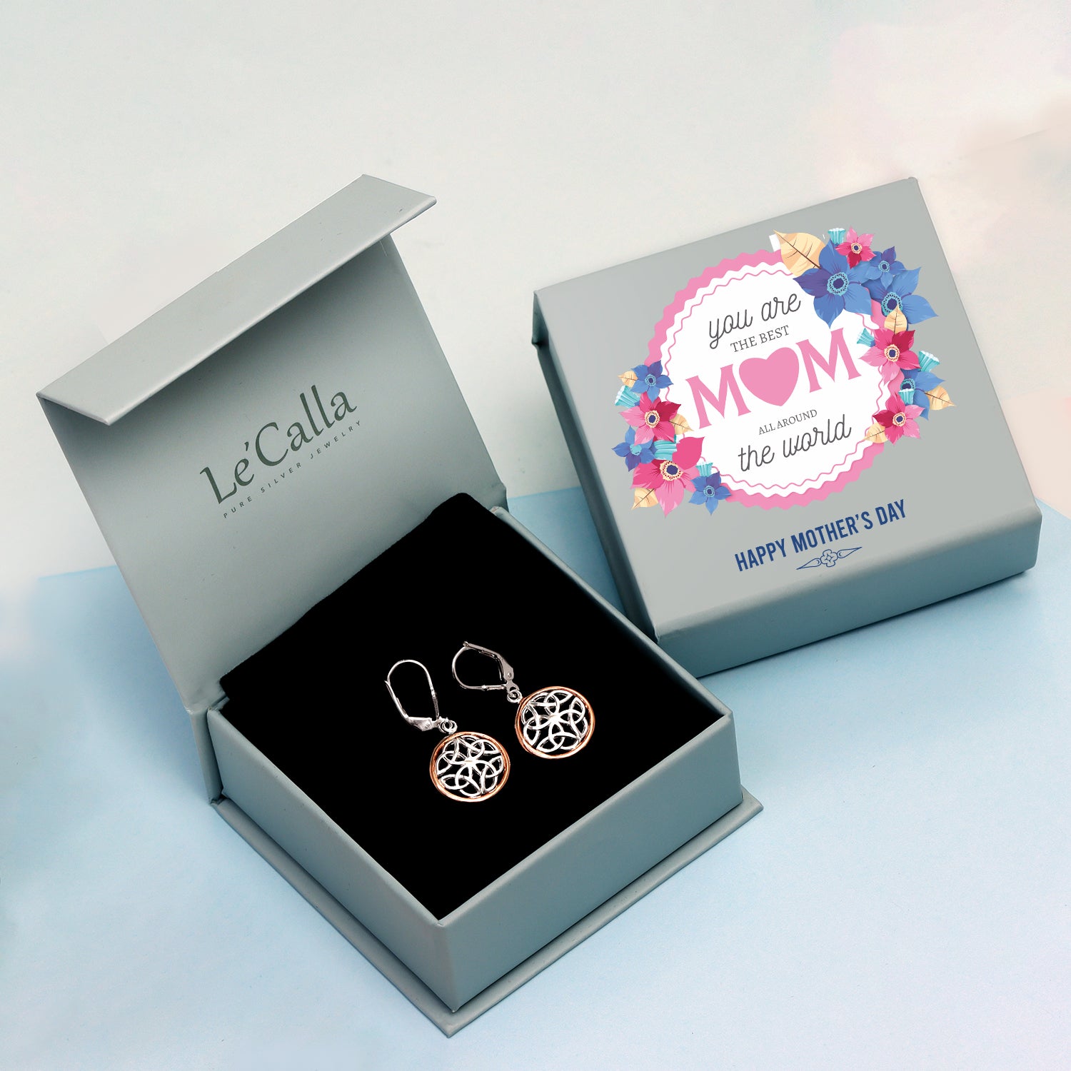 925 Sterling Silver Jewellery Two-Tone Celtic-Knot Drop Dangle Earrings With Premium Mother's Day Gift Box for Women