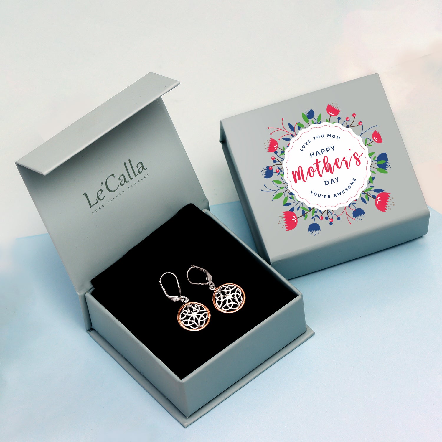 925 Sterling Silver Jewellery Two-Tone Celtic-Knot Drop Dangle Earrings With Premium Mother's Day Gift Box for Women