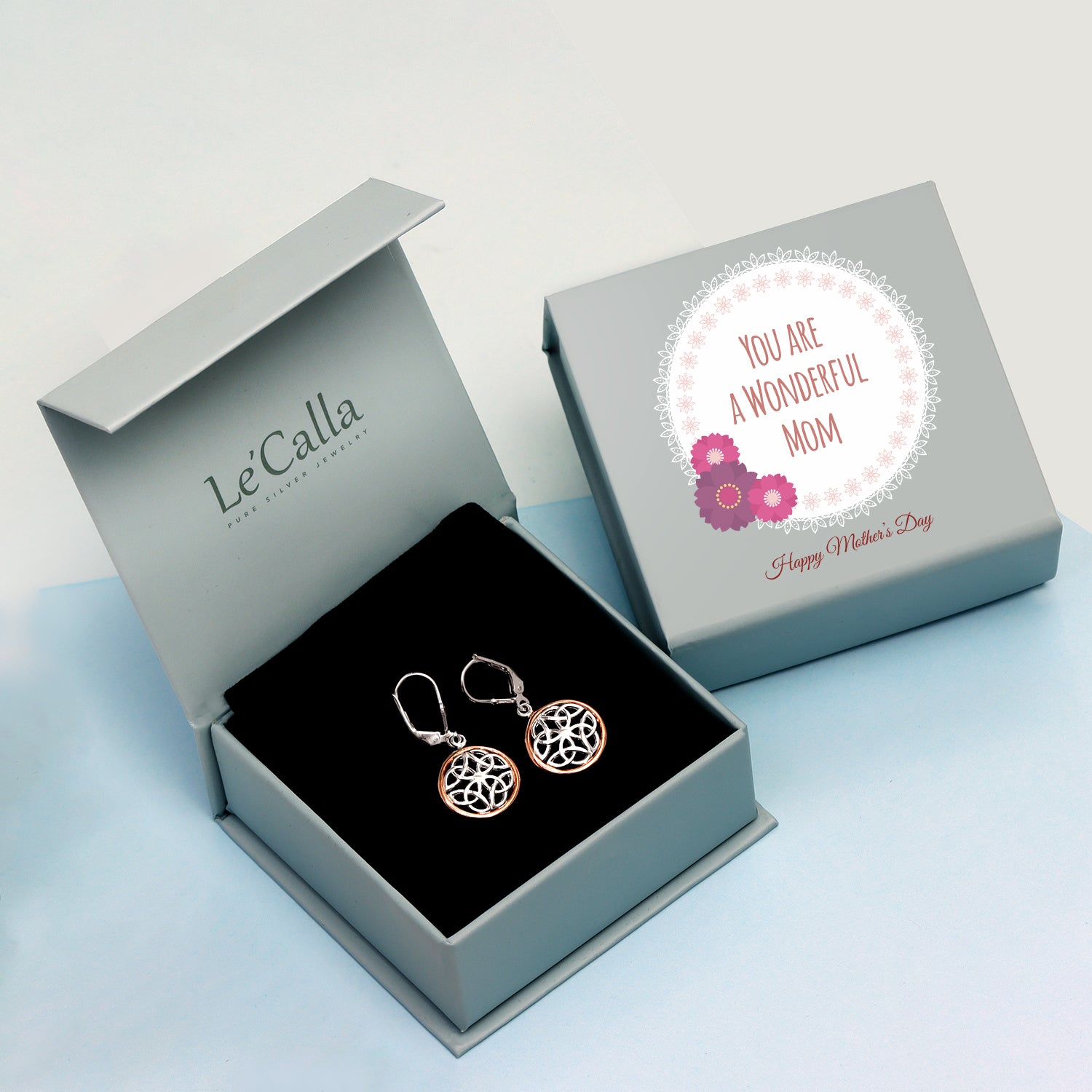 925 Sterling Silver Jewellery Two-Tone Celtic-Knot Drop Dangle Earrings With Premium Mother's Day Gift Box for Women