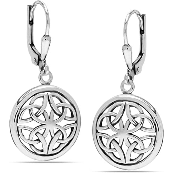 925 Sterling Silver Jewellery Italian Antique Celtic-Knot Drop Dangle Leverback Earrings for Women