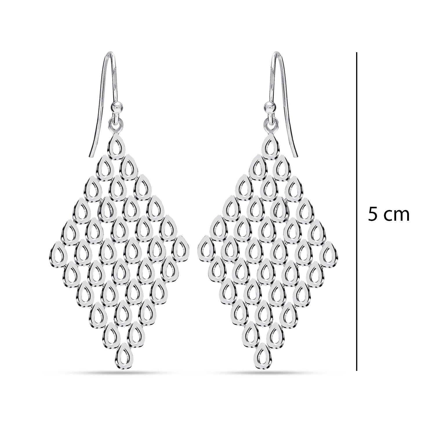 925 Sterling Silver Long Diamond-Shape Chandelier Drop Dangle Earrings for Women