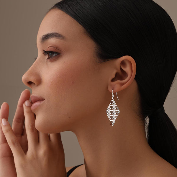 925 Sterling Silver Long Diamond-Shape Chandelier Drop Dangle Earrings for Women