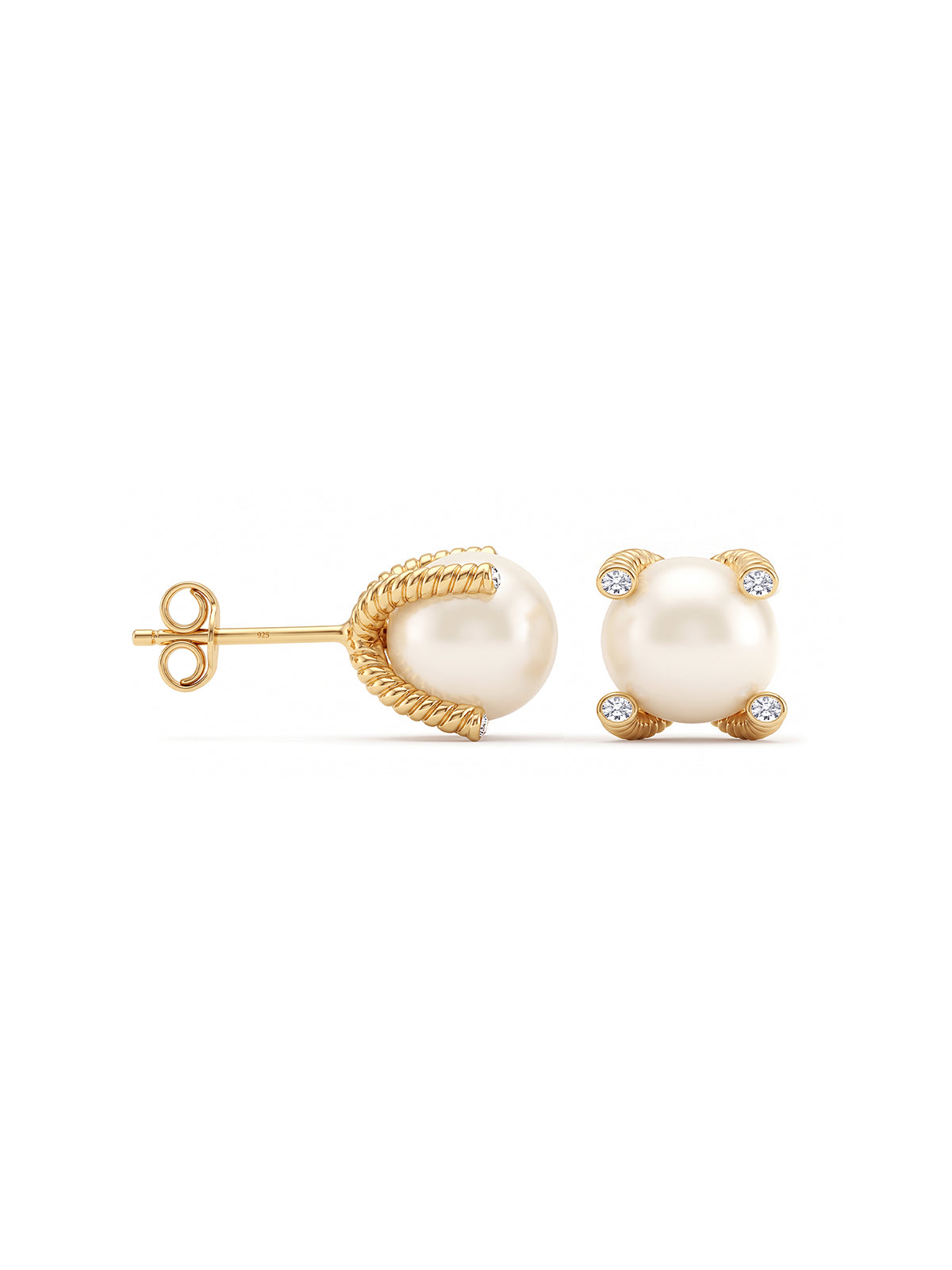Gold-Plated Simulated Pearl Stud Earrings