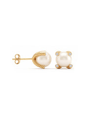 Gold-Plated Simulated Pearl Stud Earrings