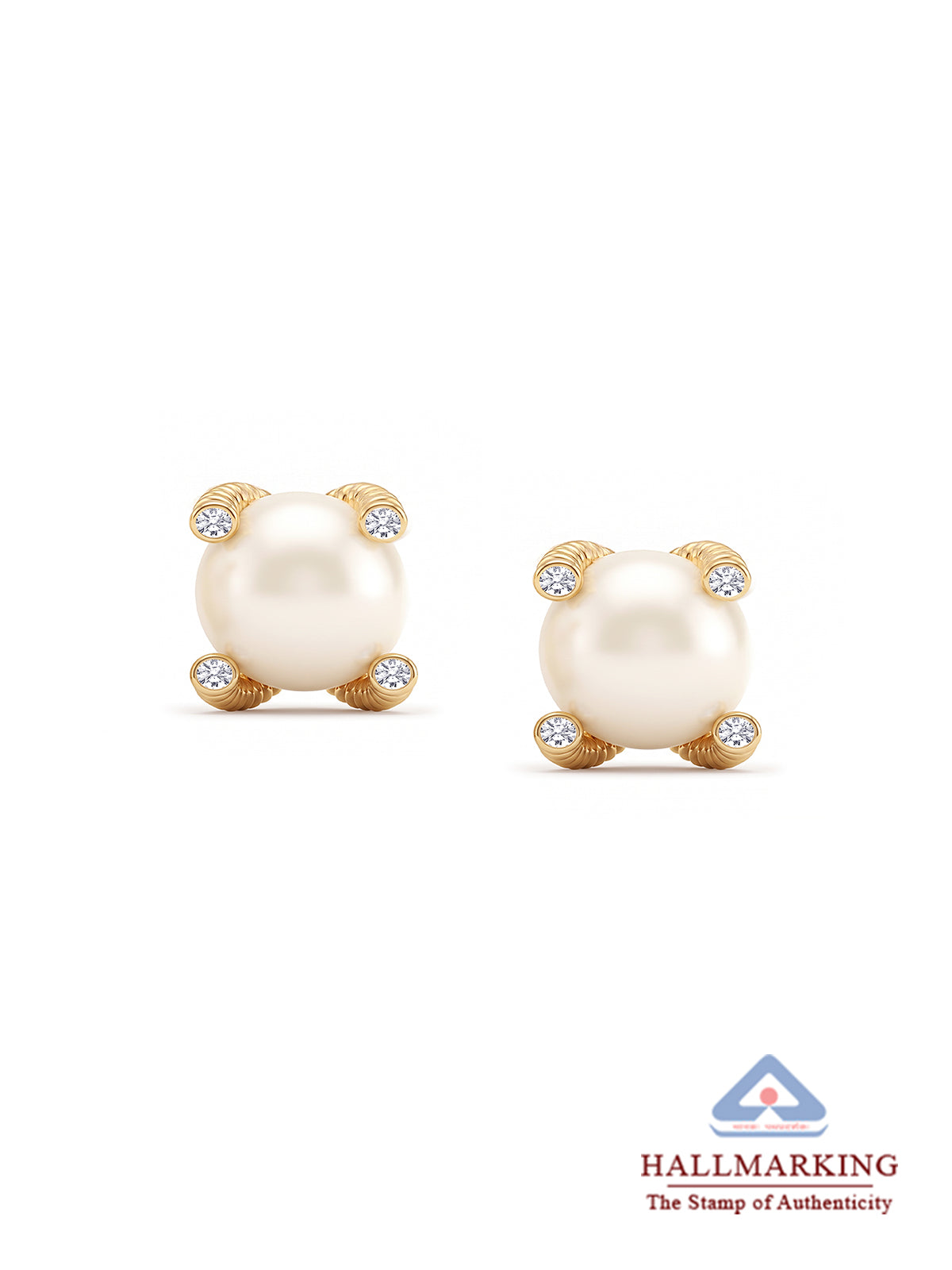 Gold-Plated Simulated Pearl Stud Earrings