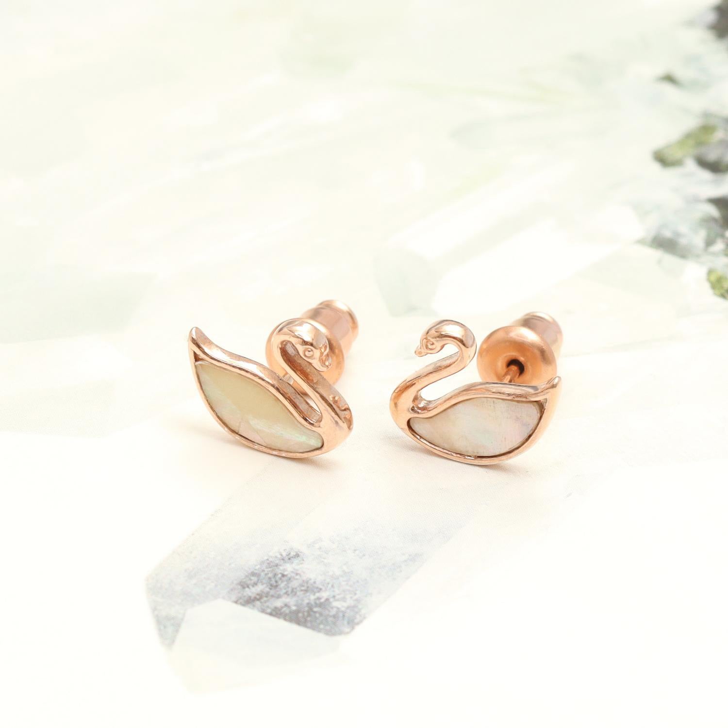 925 Sterling Silver Rose Gold-Plated Mother of Pearl Duck Stud Earrings for Women Teen