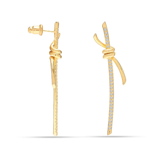 925 Sterling Silver 18K Gold-Plated CZ Knot Bar Stud Earrings for Women Teen