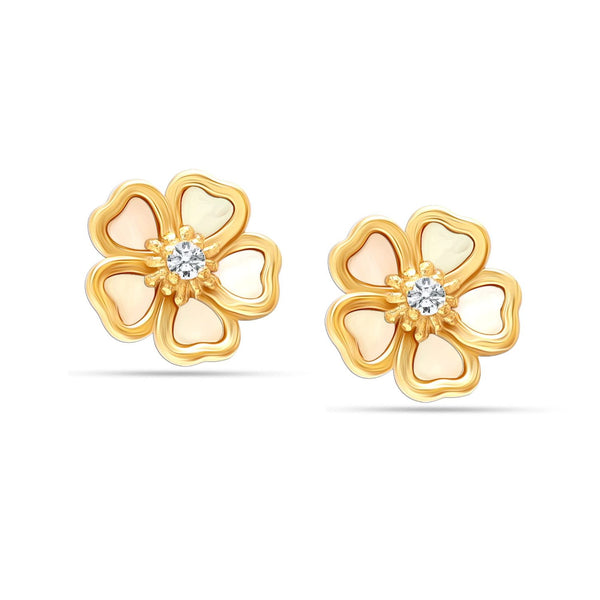 925 Sterling Silver 14K Gold-Plated Mother Of Pearl CZ Flower Stud Earrings for Women Teen