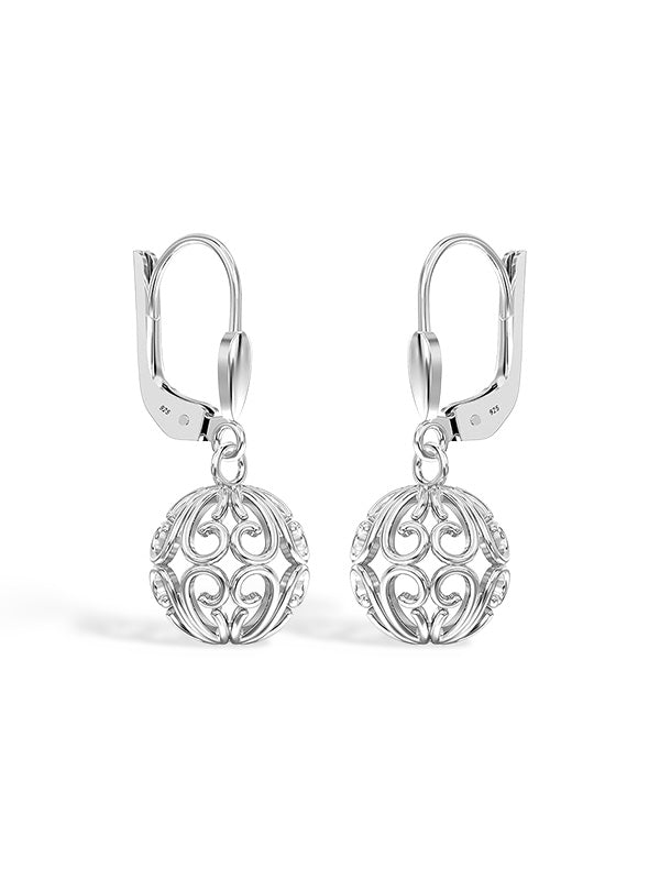 Heart Filigree Ball Leverback Earrings