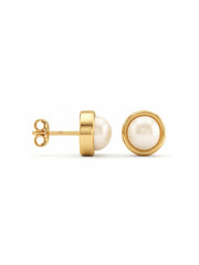 Golden Pearl Round Stud Earrings