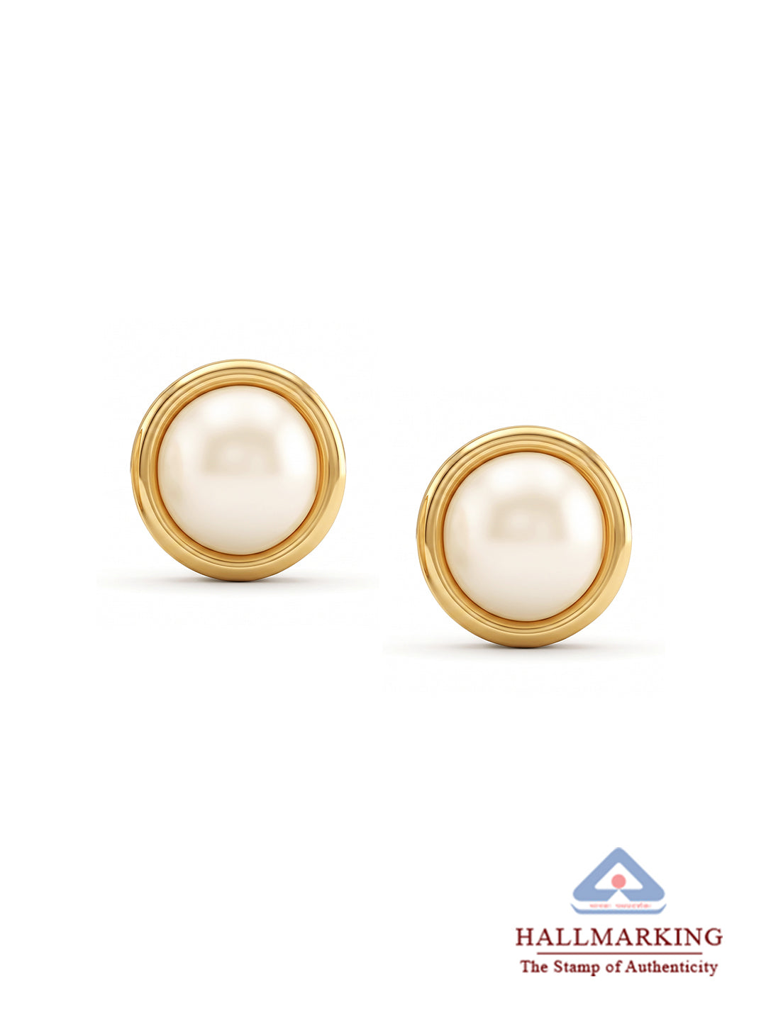 Golden Pearl Round Stud Earrings