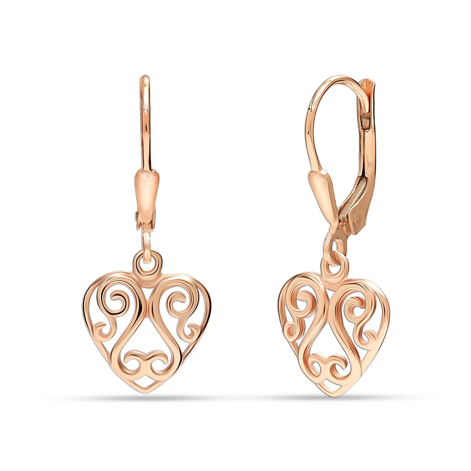 925 Sterling Silver Lightweight Heart Filigree Leverback Drop Dangle Earrings for Women Teen