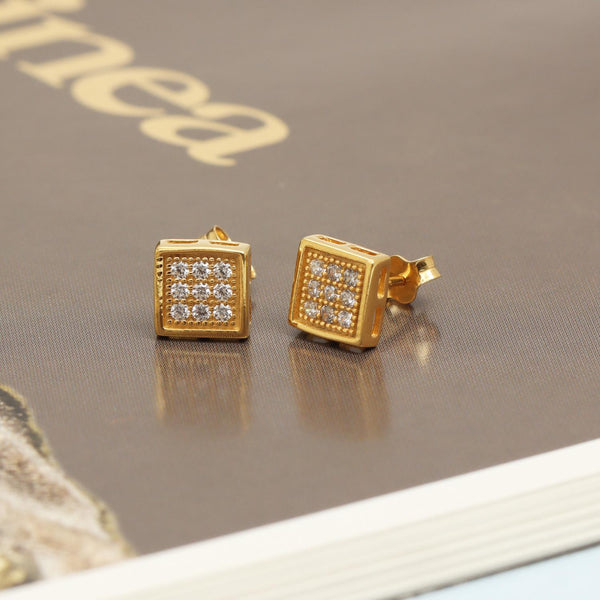 925 Sterling Silver 18K Gold-Plated Geometric Square Cubic Zirconia Micro Pave Stud Earrings for Women Teen