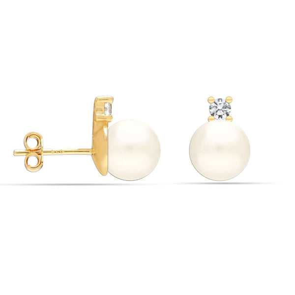 925 Sterling Silver Jewelry Gold-Plated CZ Pearl Stud Earrings for Womens