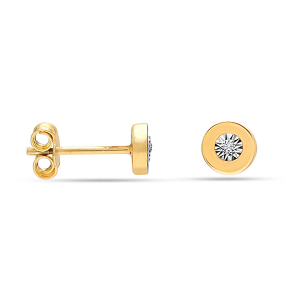 925 Sterling Silver 18K Gold Plated Circle Disc CZ Bezel Stud Earrings for Teen