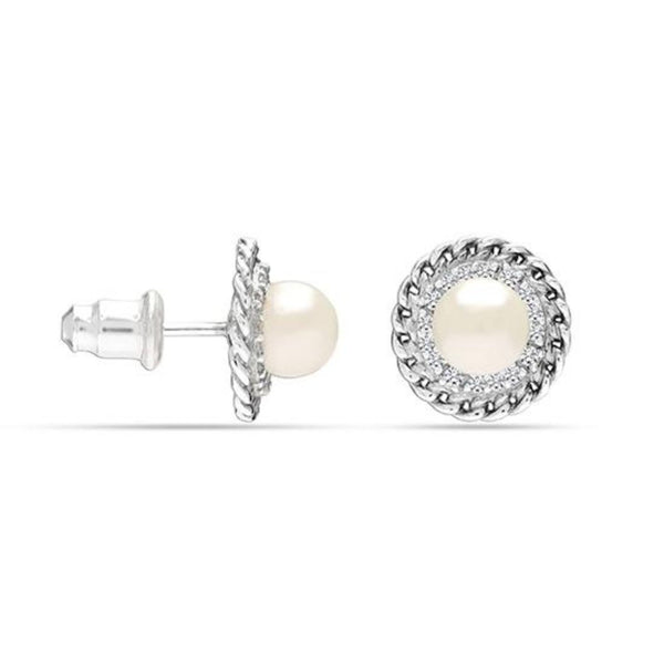 925 Sterling Silver Twist Cubic Zirconia Pearl Micro Pave Stud Earrings for Women Teen