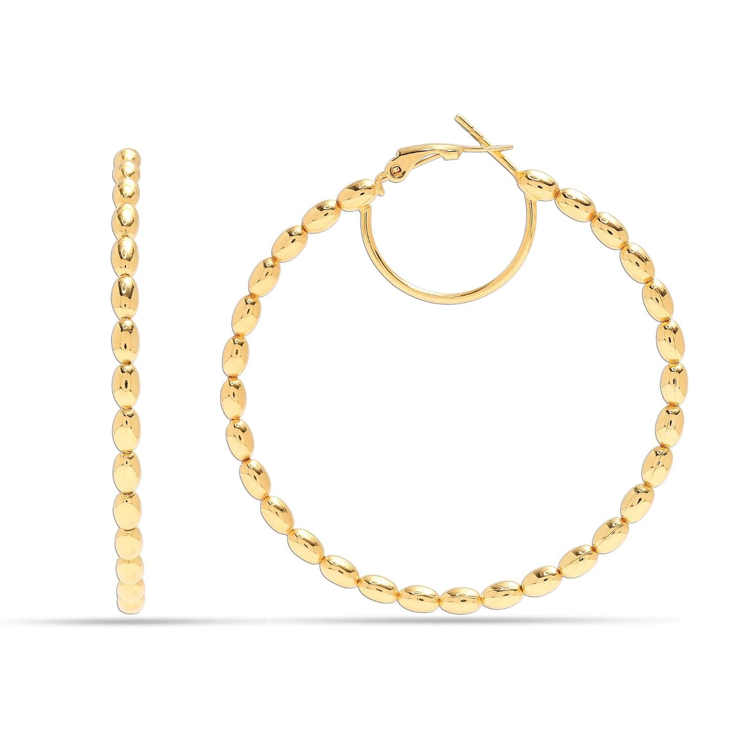 925 Sterling Silver 14K Gold-Plated Large Beaded Omega Hoop Earrings for Women Teen 55mm