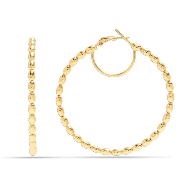 925 Sterling Silver 14K Gold-Plated Large Beaded Omega Hoop Earrings for Women Teen 55mm