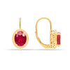 925 Sterling Silver 18K Gold-Plated Oval Red Created Ruby Leverback Dangle Earrings for Women Teen