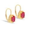 925 Sterling Silver 18K Gold-Plated Oval Red Created Ruby Leverback Dangle Earrings for Women Teen