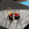 925 Sterling Silver 18K Gold-Plated Oval Red Created Ruby Leverback Dangle Earrings for Women Teen