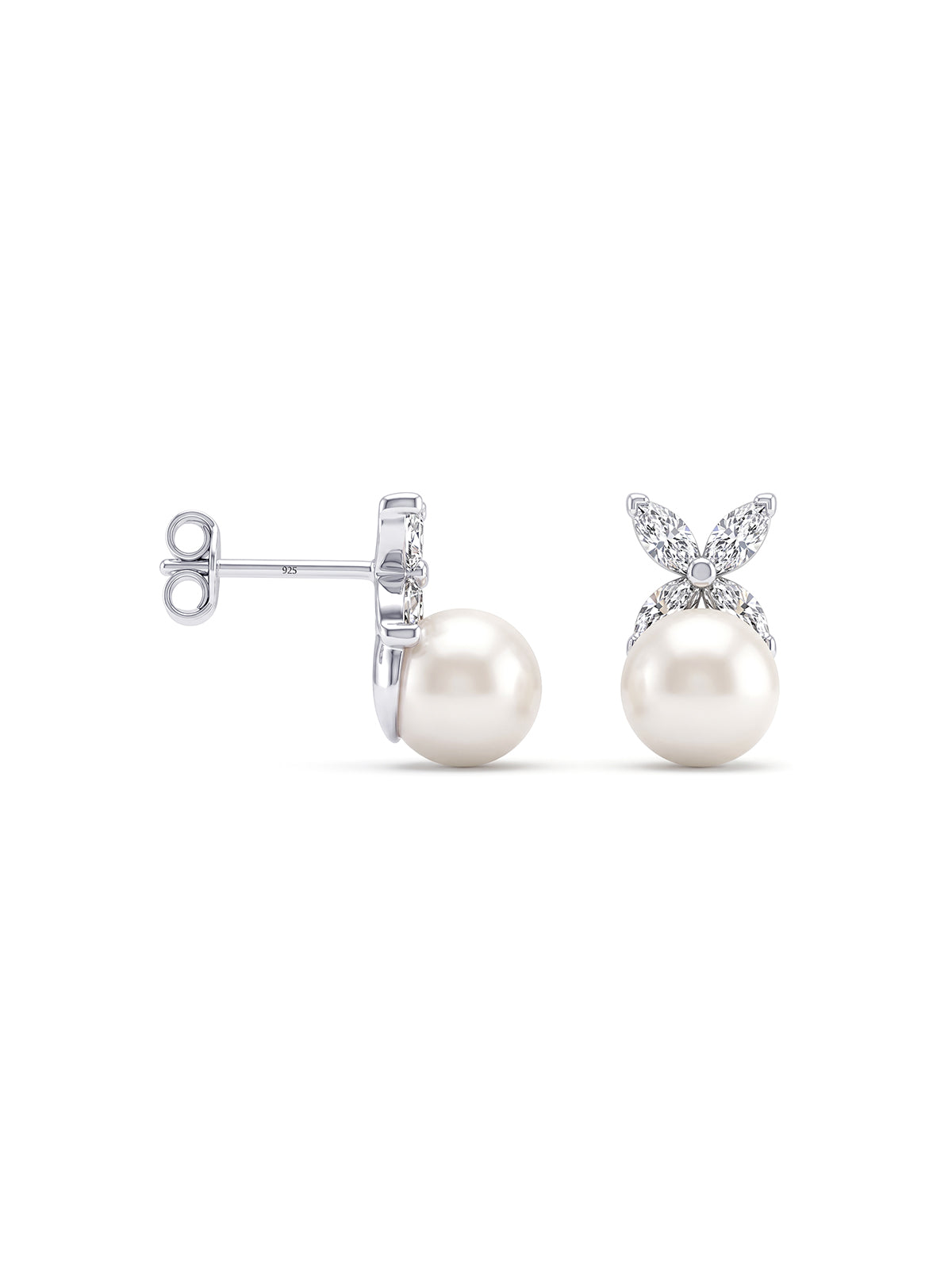 Sterling Silver CZ Pearl Stud Earrings