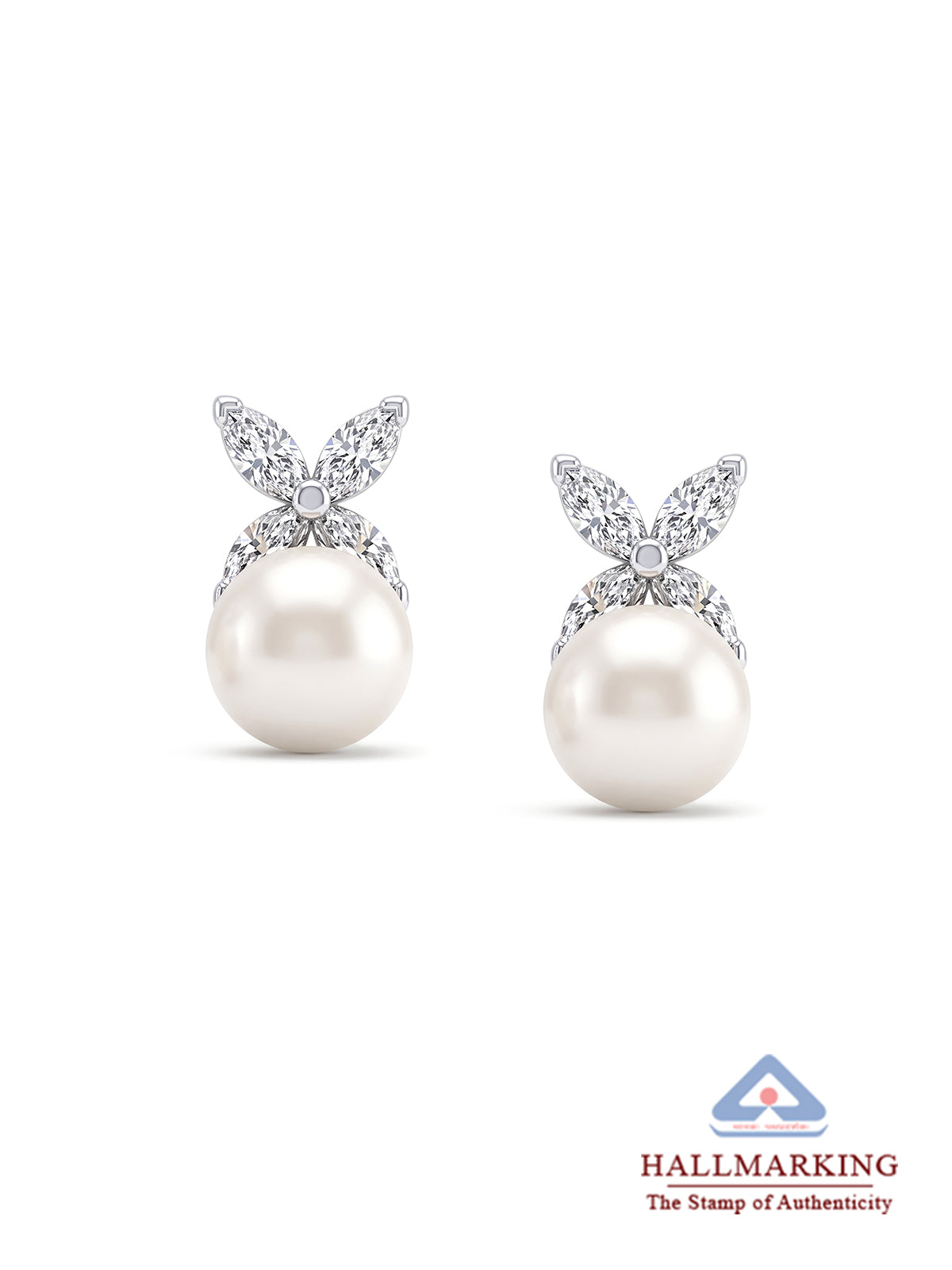 Sterling Silver CZ Pearl Stud Earrings