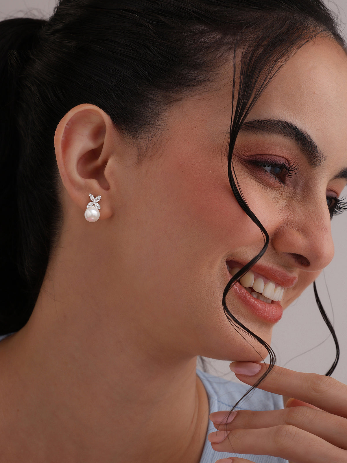 Sterling Silver CZ Pearl Stud Earrings