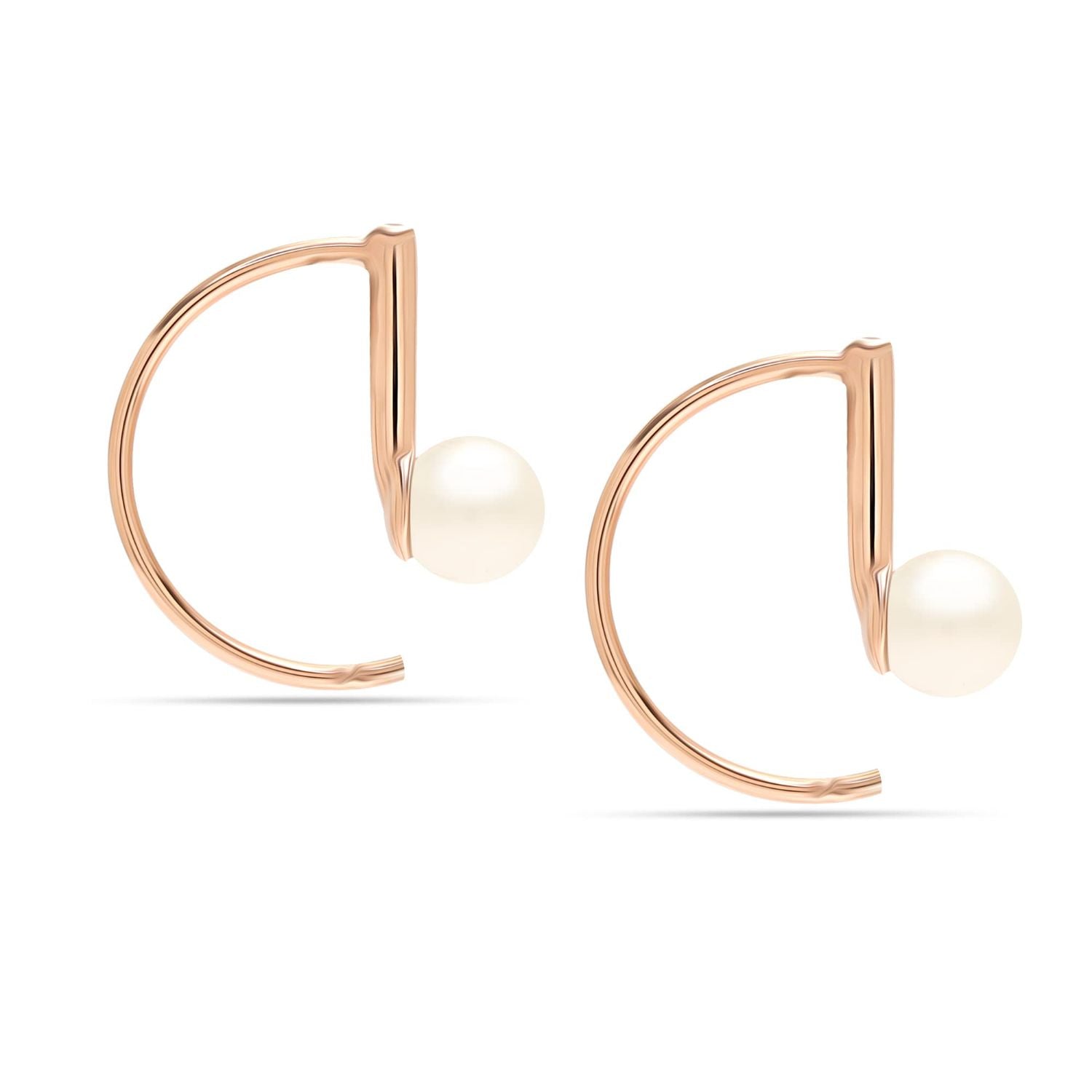 925 Sterling Silver Rose Gold Simulated Pearl Hanging Earrings for Women