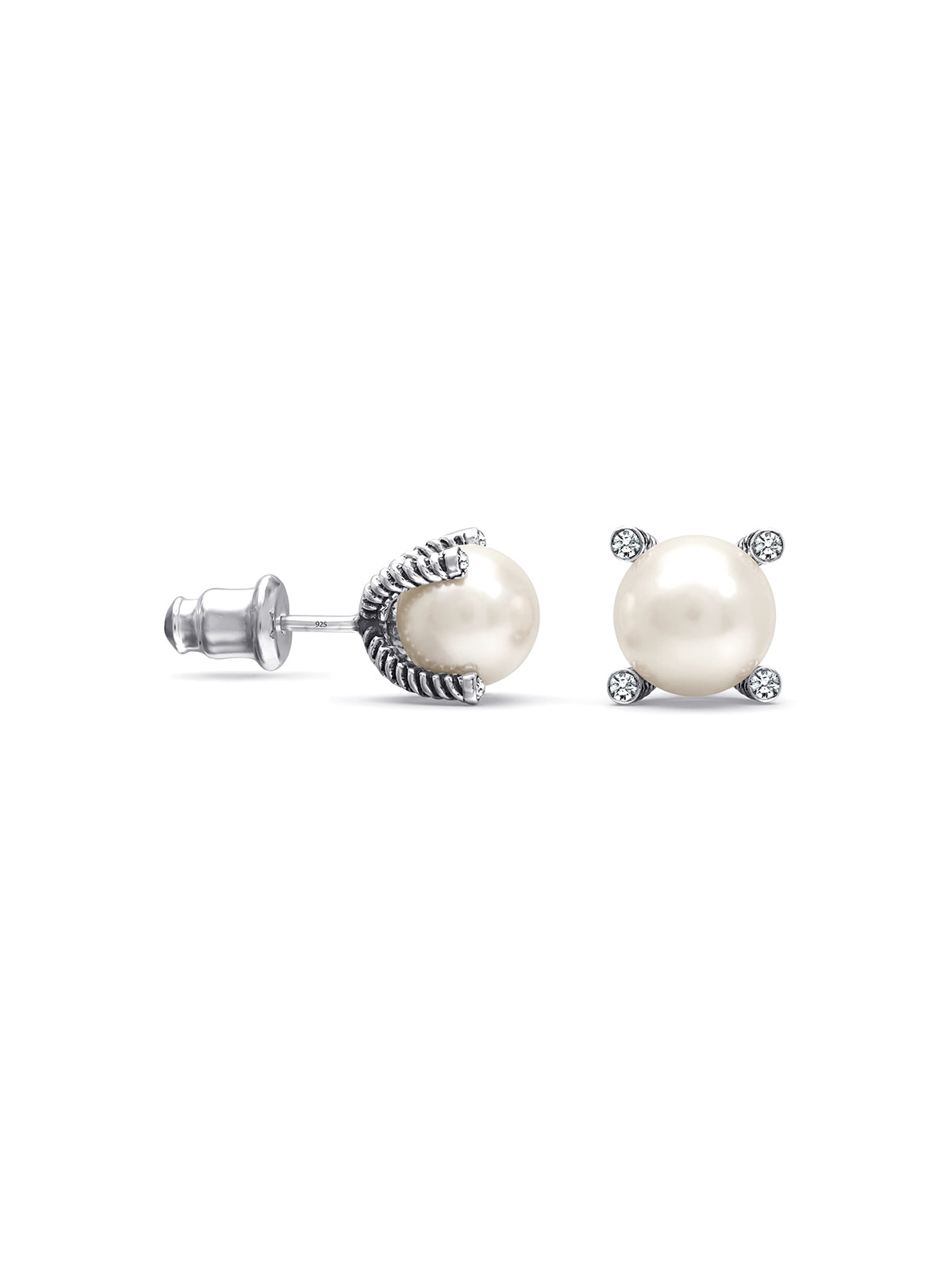 Pearl CZ Accent Stud Earrings