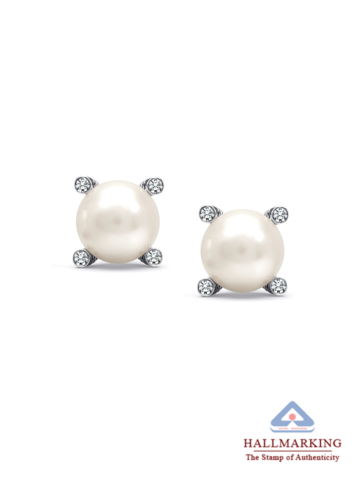 Pearl CZ Accent Stud Earrings