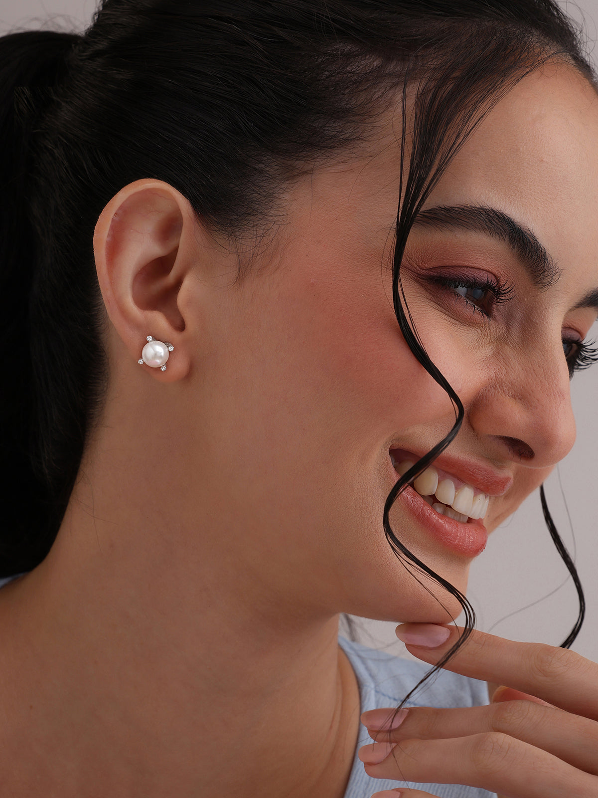 Pearl CZ Accent Stud Earrings