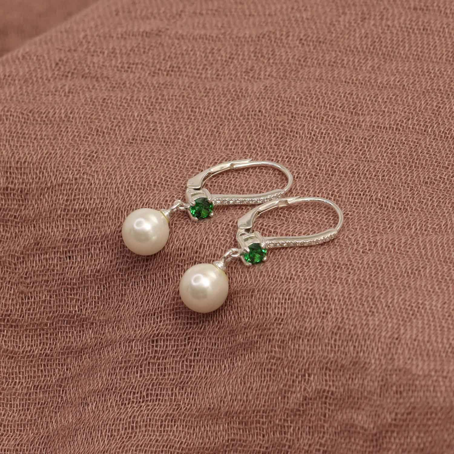 925 Sterling Silver Italian Design Simulated Pearl Gemstone Leverback Drop Dangle Earrings for Women Teen