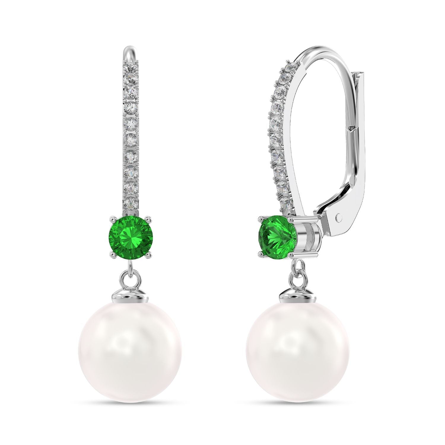925 Sterling Silver Italian Design Simulated Pearl Gemstone Leverback Drop Dangle Earrings for Women Teen
