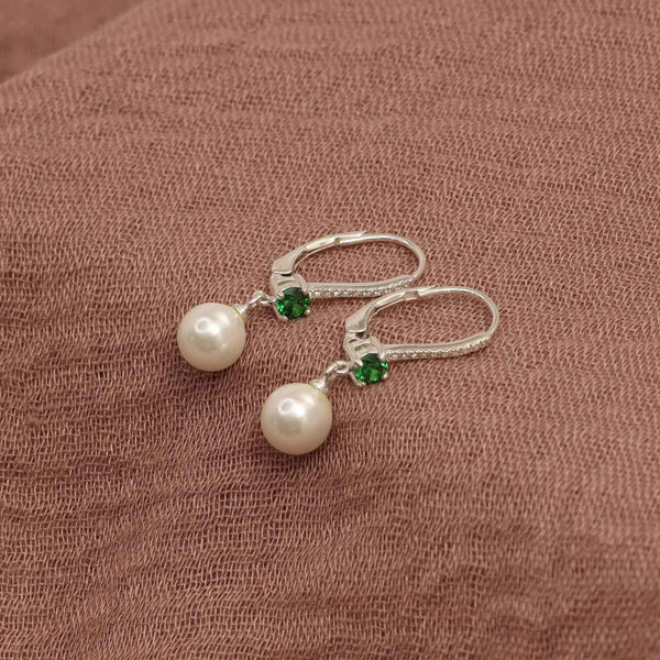 925 Sterling Silver Italian Design Simulated Pearl Gemstone Leverback Drop Dangle Earrings for Women Teen