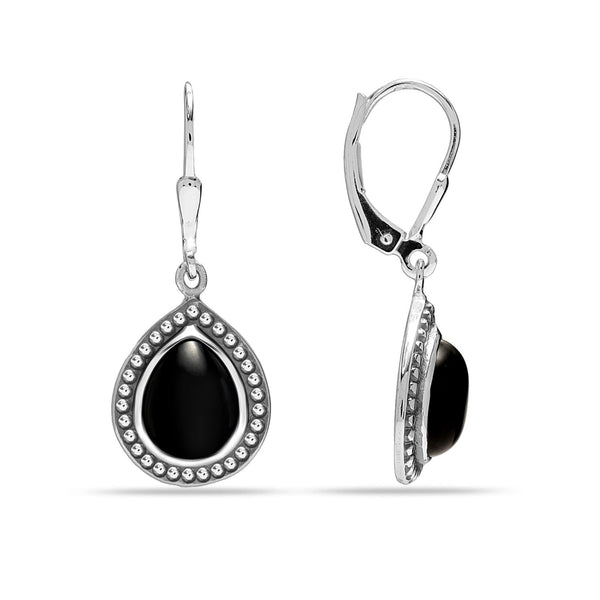 925 Sterling Silver Created Onyx Stone Leverback Earrings for Women