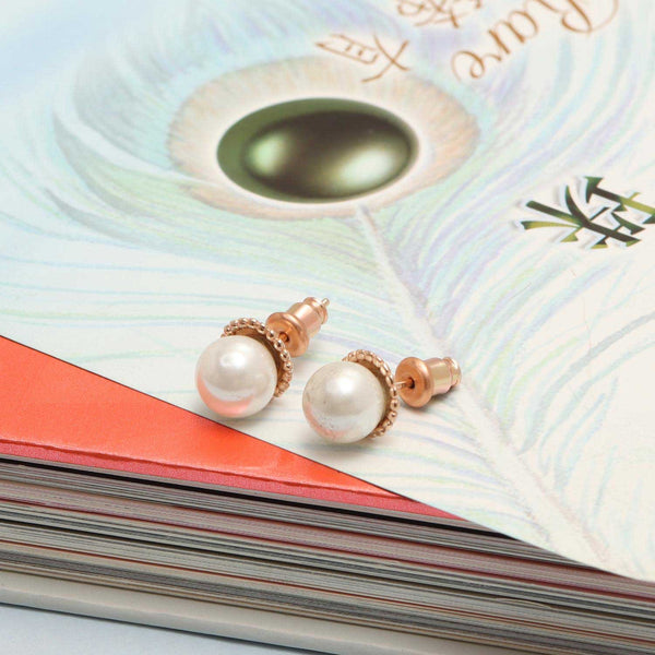925 Sterling Silver 18K Rose Gold-Plated Pearl Stud Earrings for Women Teen