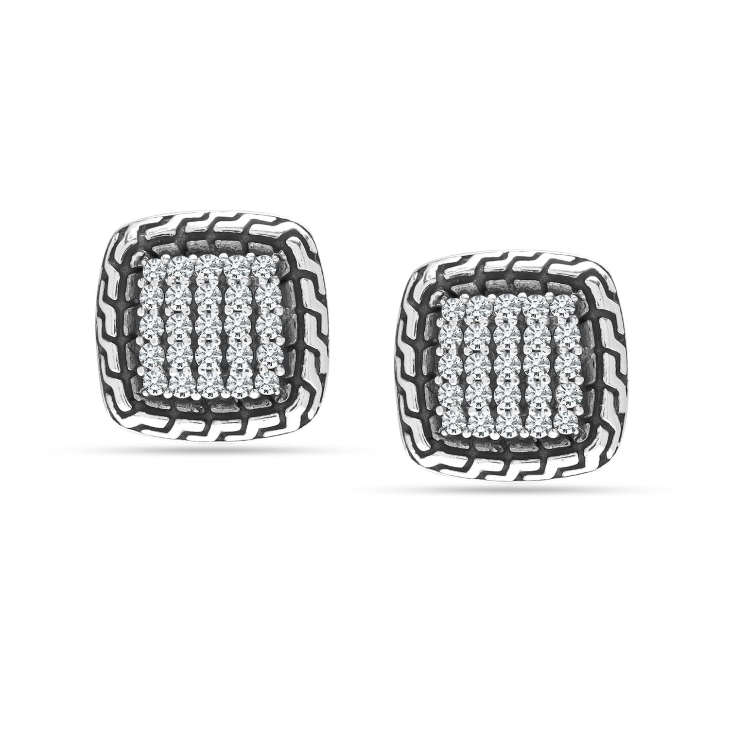 925 Sterling Silver CZ Square Antique Stud Earrings for Women Teen