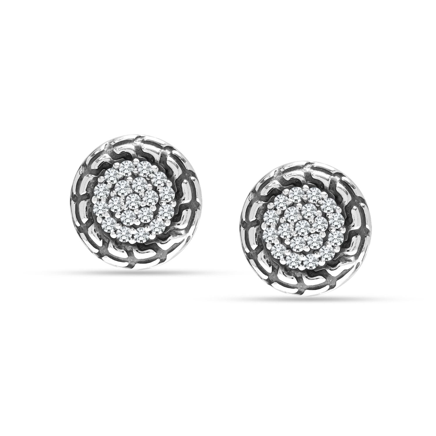 925 Sterling Silver CZ Classic Round Antique Stud Earrings for Men
